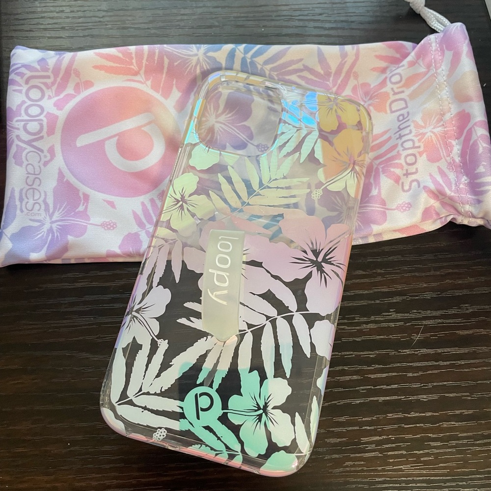 iPhone 12 Loopy Case Tropical Floral Phone Case - Iridescent/Clear